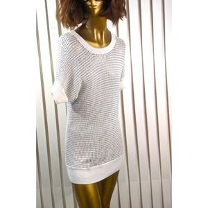 Apt 9 Sweater Dress Crotchet Knit White Metallic Thread Ribbed Hemline LARGE NEW